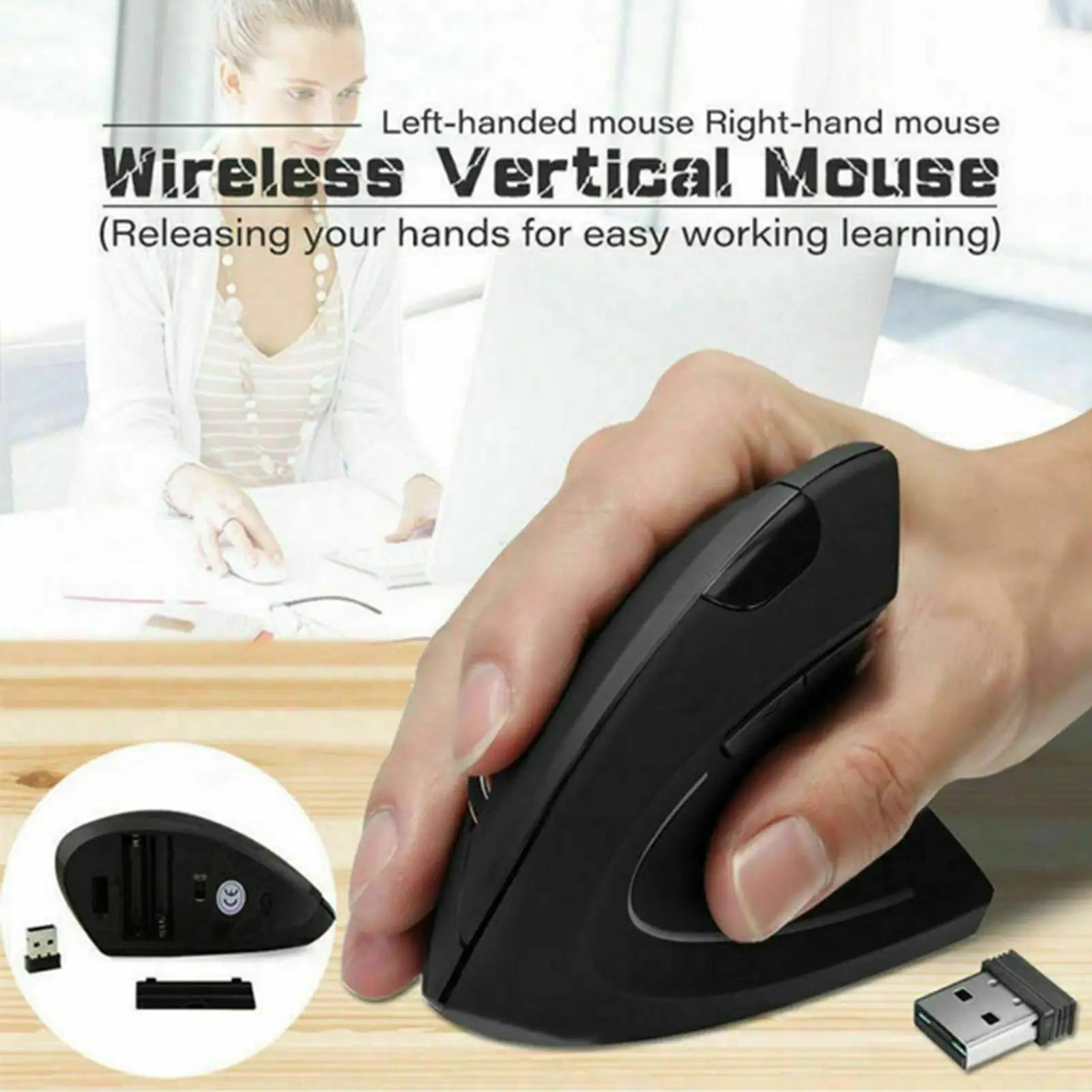 Mouse Vertical Ergonómico Inalámbrico CUJMH 2.4G 1600 DPI