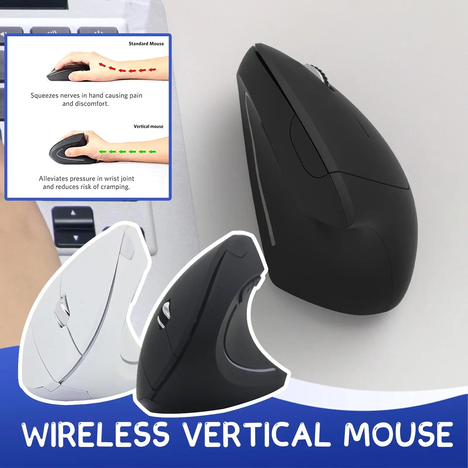 Mouse Vertical Ergonómico Inalámbrico CUJMH 2.4G 1600 DPI