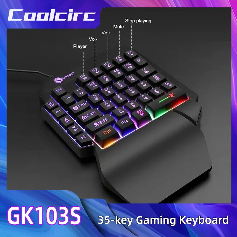 Teclado Mecánico Gaming de una Sola Mano - 35 Teclas RGB USB