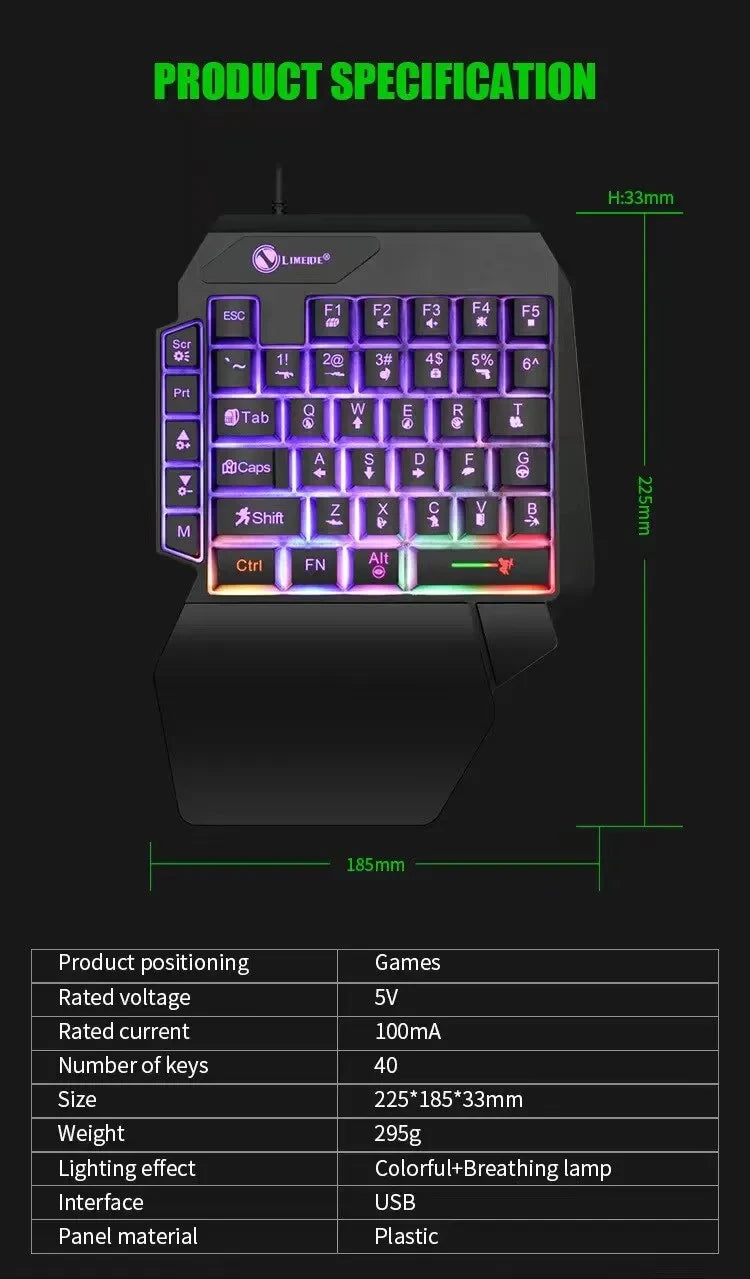 Teclado Mecánico Gaming de una Sola Mano - 35 Teclas RGB USB