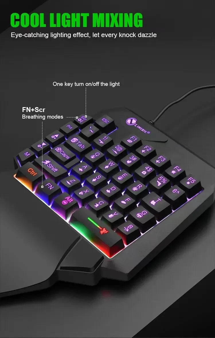 Teclado Mecánico Gaming de una Sola Mano - 35 Teclas RGB USB