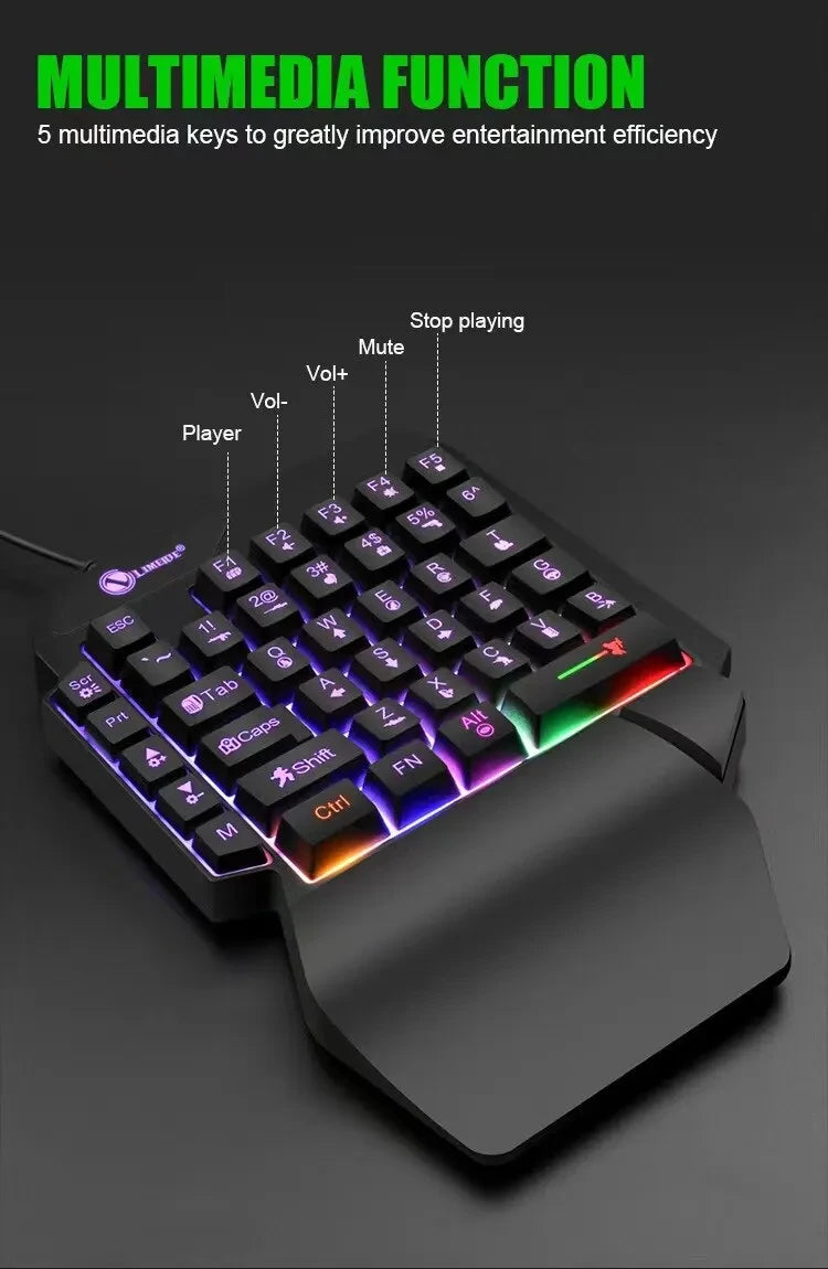 Teclado Mecánico Gaming de una Sola Mano - 35 Teclas RGB USB